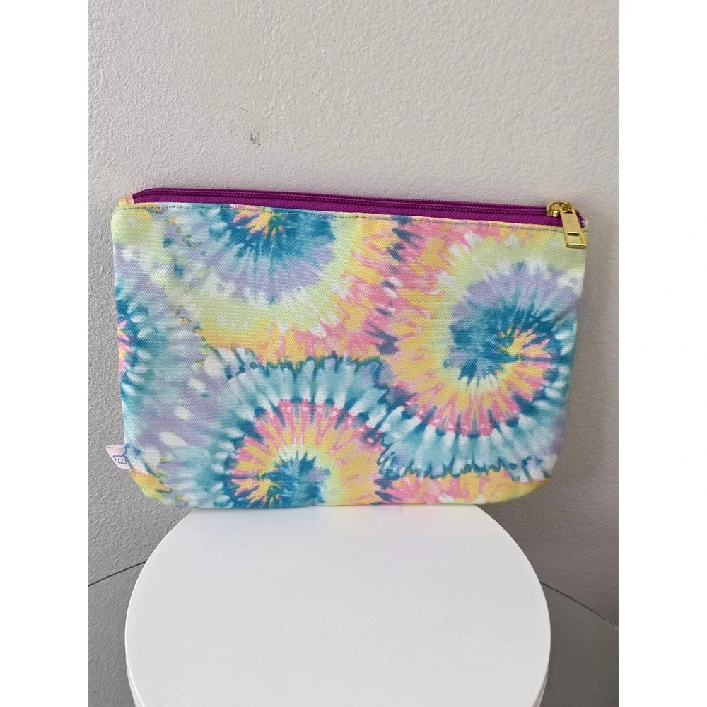 More Than Magic Tie Dye Holographic Quilted Cosmetic Bag Pouch Silver Multicolor